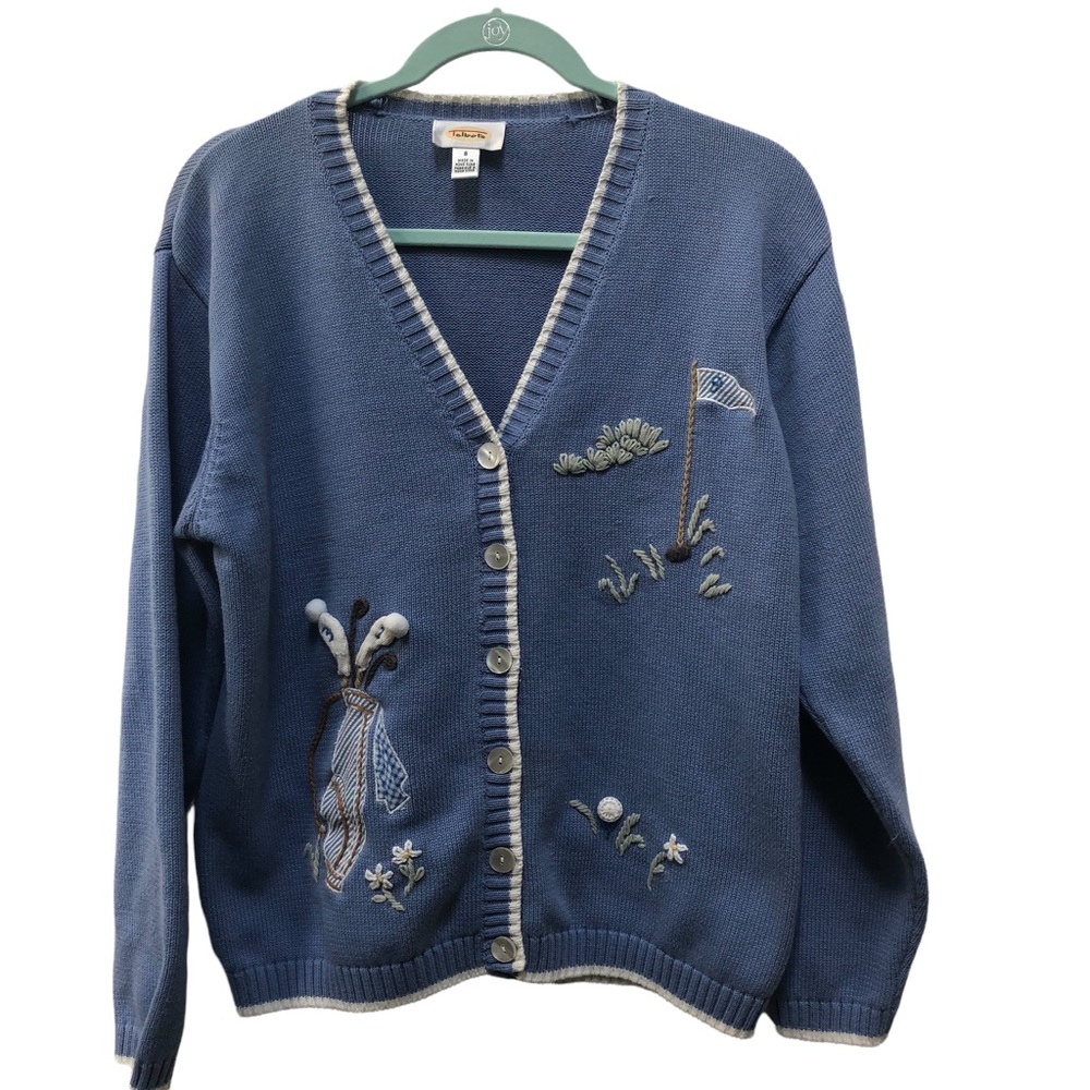 Talbot’s Embroidered golf button-down cardigan, S